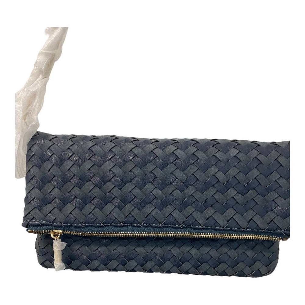 Nwt Sole Society Woven Crossbody Bag Blue Foldover Zip Chain Shoulder Small - Picture 3 of 8